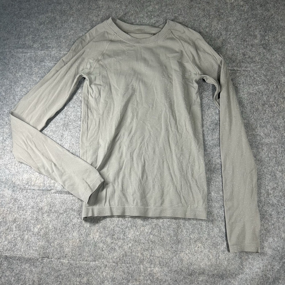 Athleta Momentum Seamless Top Small Long Sleeve Sparkle‎ Athletic Tan Running